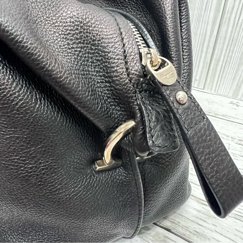 Salvatore Ferragamo Black Pebbled Leather Satchel Tote Bag Top Handle Purse